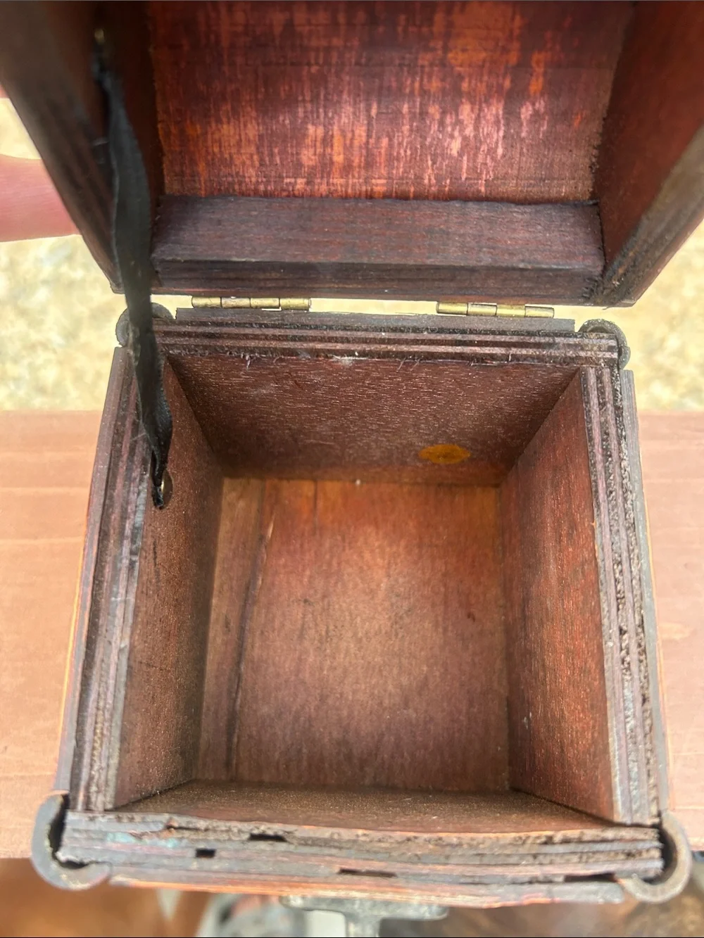 Vintage Bamboo Wood Trinket Box with Copper and Silver-Tone Accents.